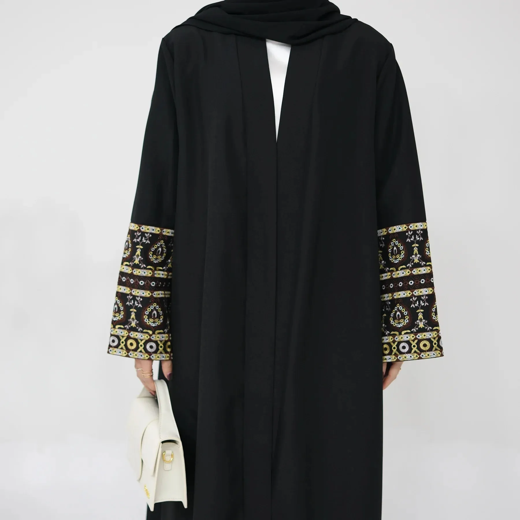 Abaya Dress Print Flower Embroidery Sleeves Loose Hemp Long Skirt