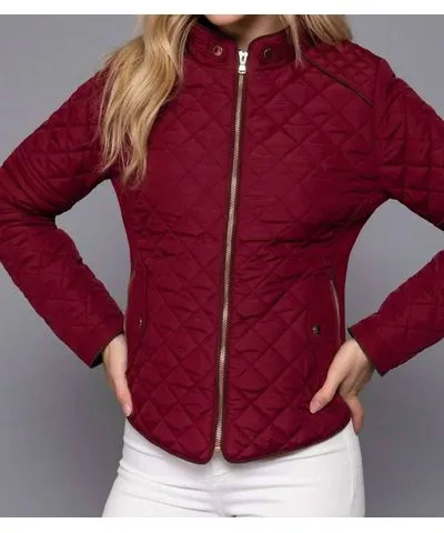 Active Basic Lightweight Suede Trim Quilted Jacket In Wine