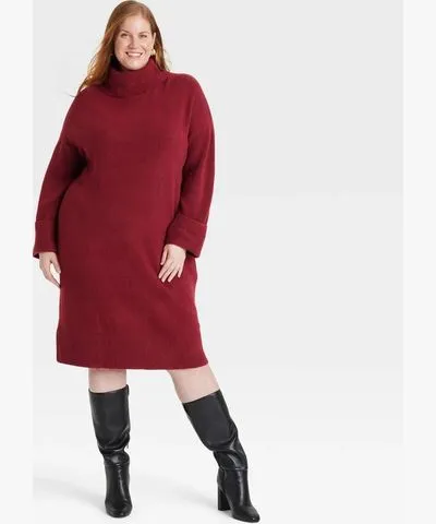 Ava & Viv Women's Long Sleeve Cozy Knitted Midi Sweater Dress