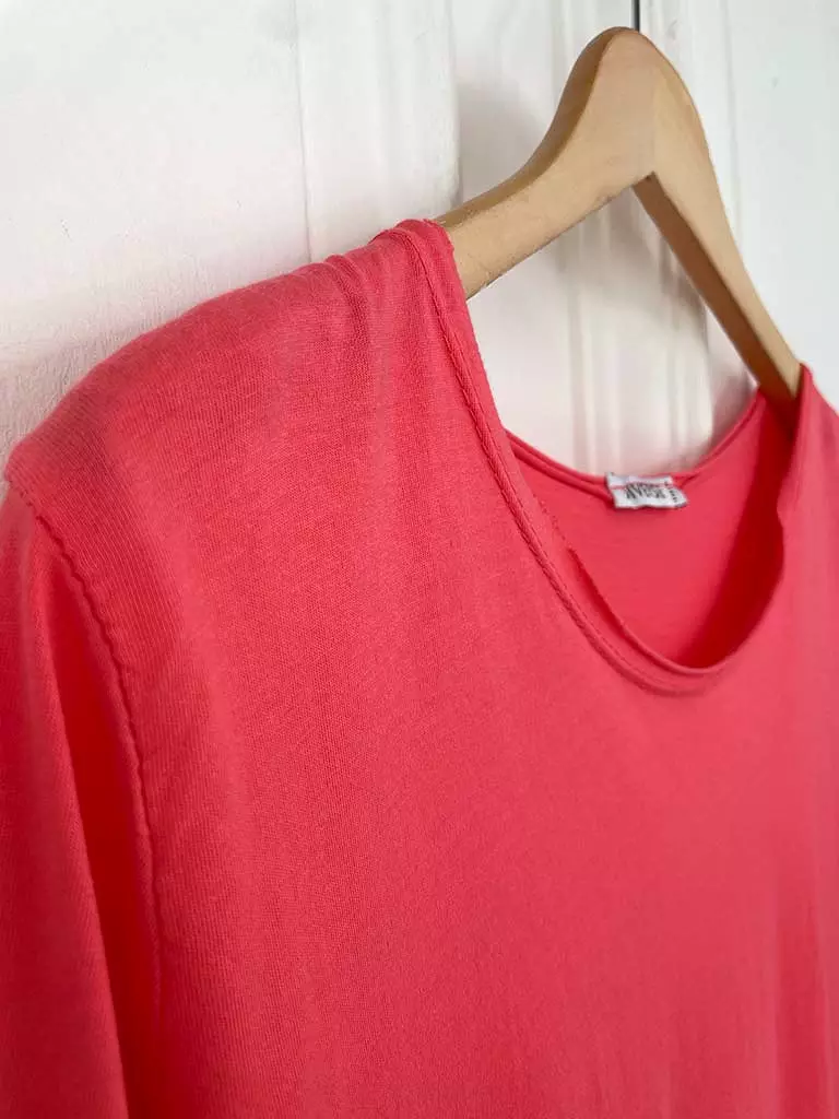 Basic Half Sleeve Slub Top - Coral