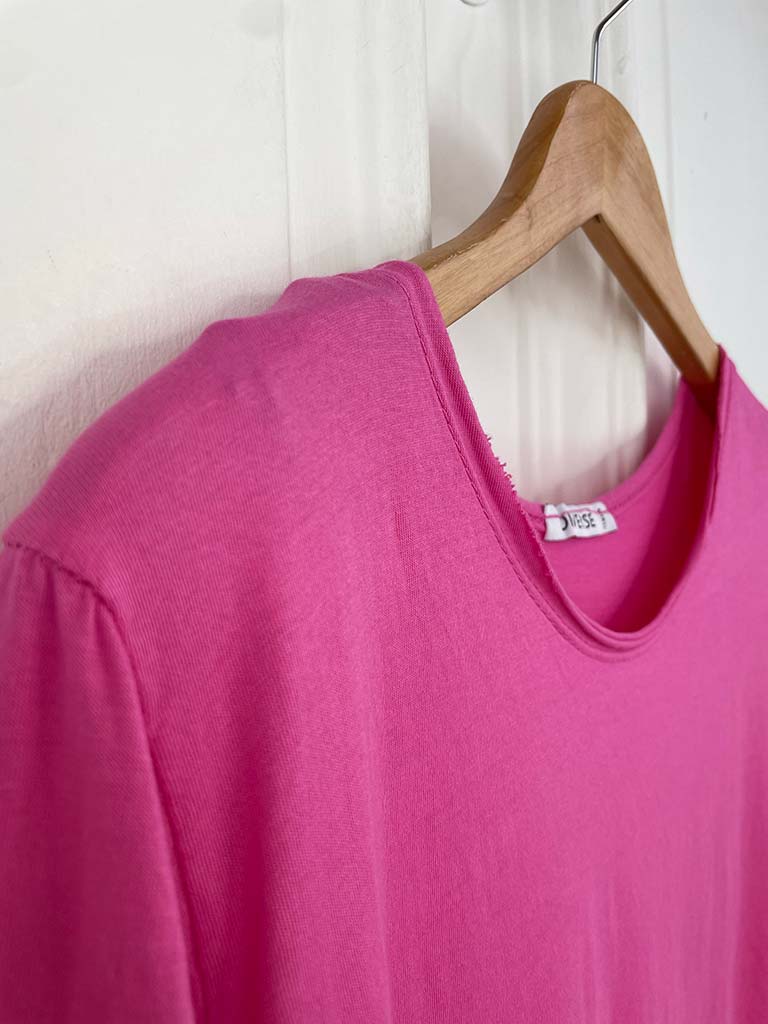 Basic Half Sleeve Slub Top - Hot Pink