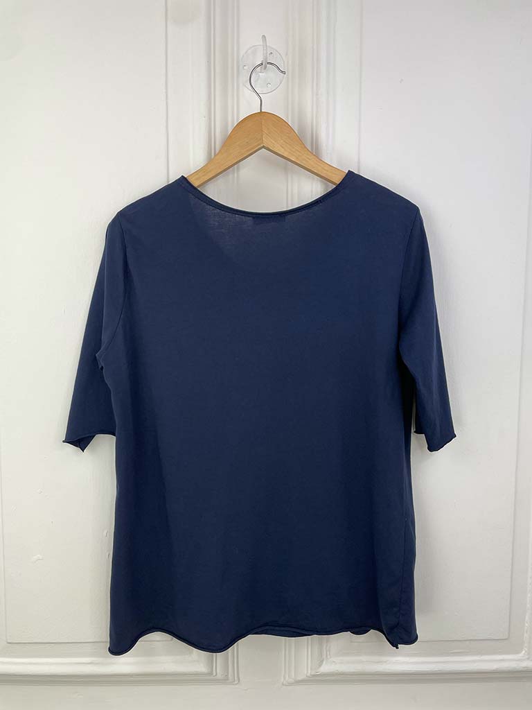 Basic Half Sleeve Slub Top - Navy