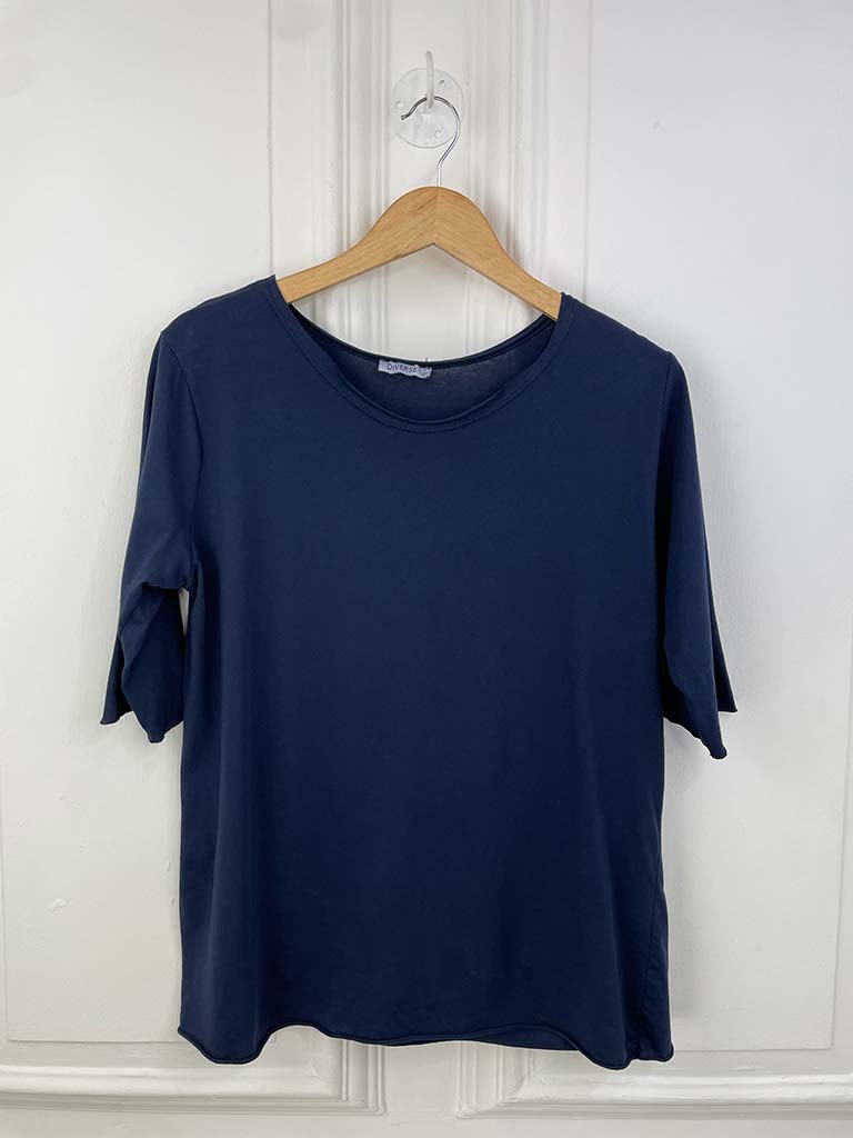 Basic Half Sleeve Slub Top - Navy