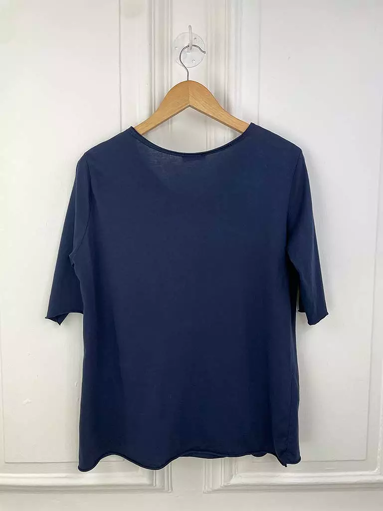 Basic Half Sleeve Slub Top - Navy