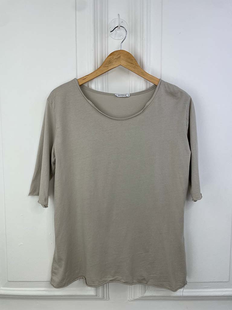 Basic Half Sleeve Slub Top - Stone