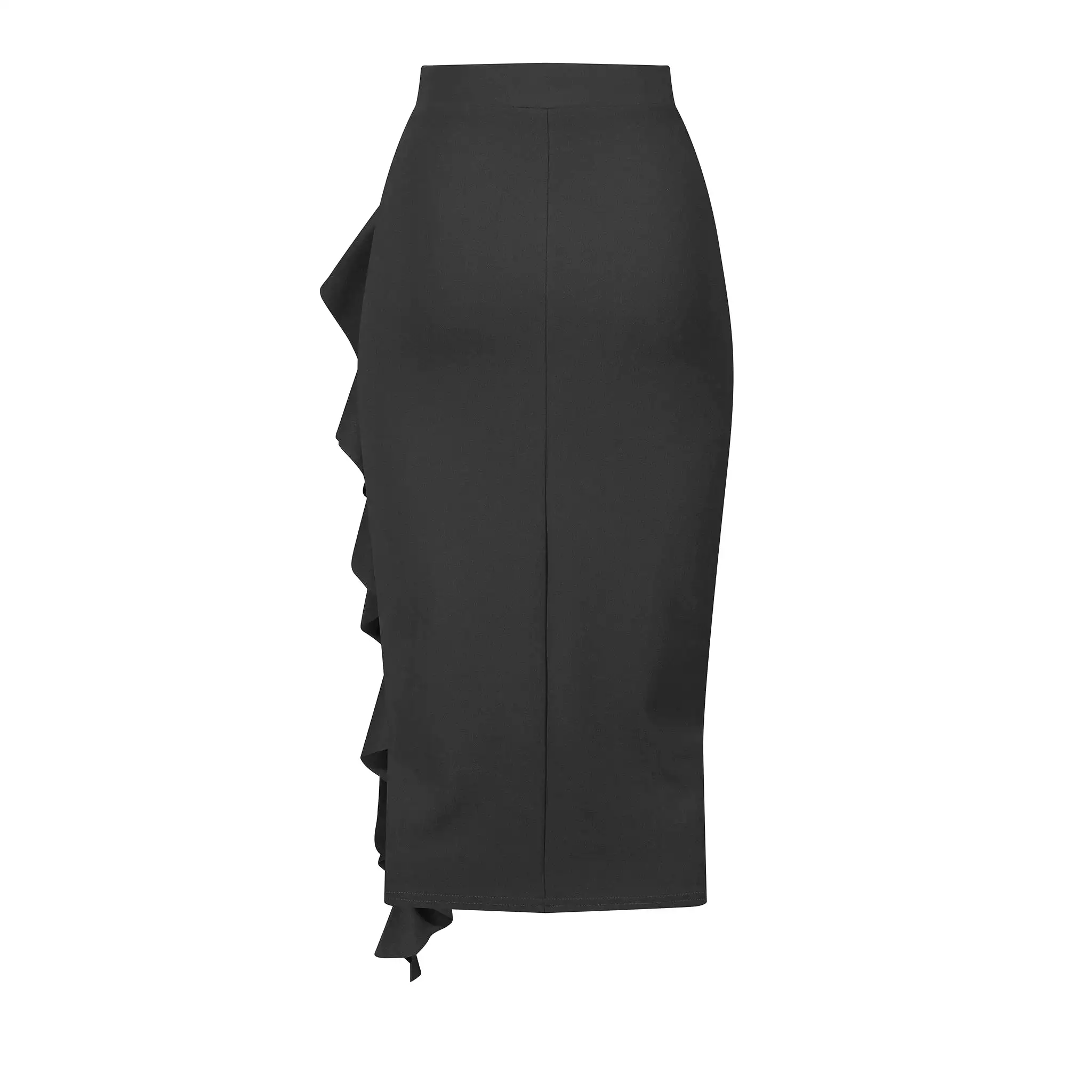 Black Waterfall Ruffle Pencil Skirt