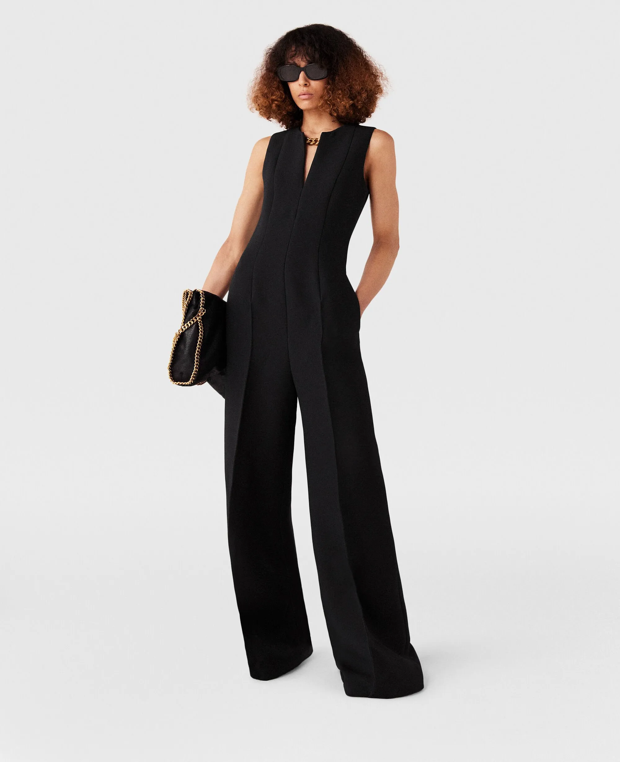 Chain-Embellished Open-Back Jumpsuit