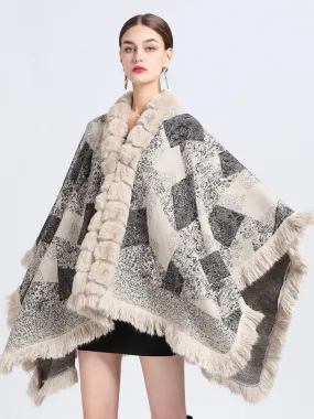 Cloak Cape Faux Fur Wraps Shawl Spring Poncho Coat For Women