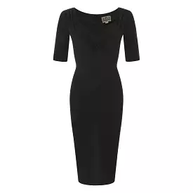 Collectif Black Half Sleeve Sweetheart Neckline Wiggle Pencil Dress