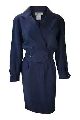 COURREGES Vintage Navy Blue Cropped Jacket Pencil Skirt Suit (US 00)