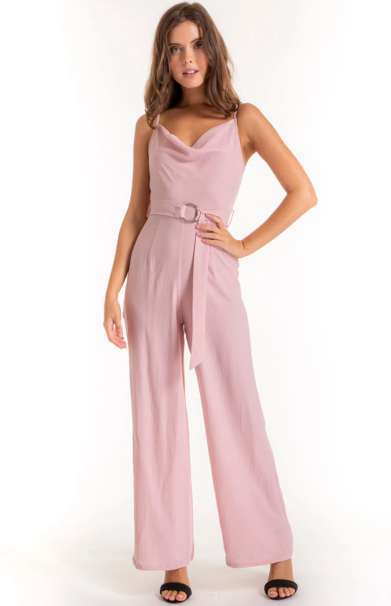 Cowl neck jumpsuit with Belt Detail (SJP337A)