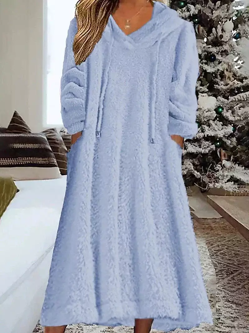 Cozy Coral Fleece Nightshirt Dress for Plus Size Women