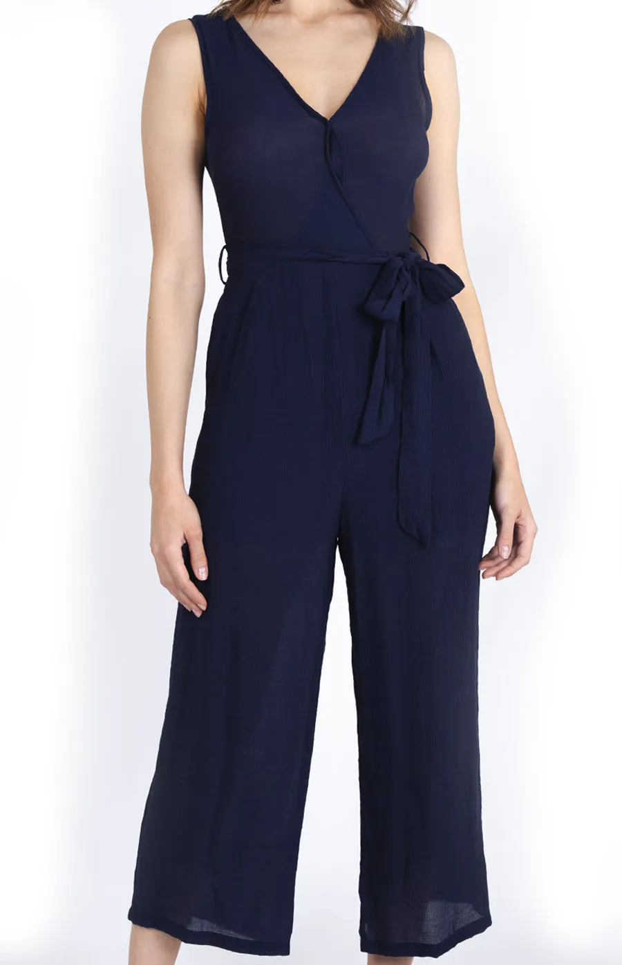 Cropped Wide Leg Textured Jumpsuit (SJP320A)