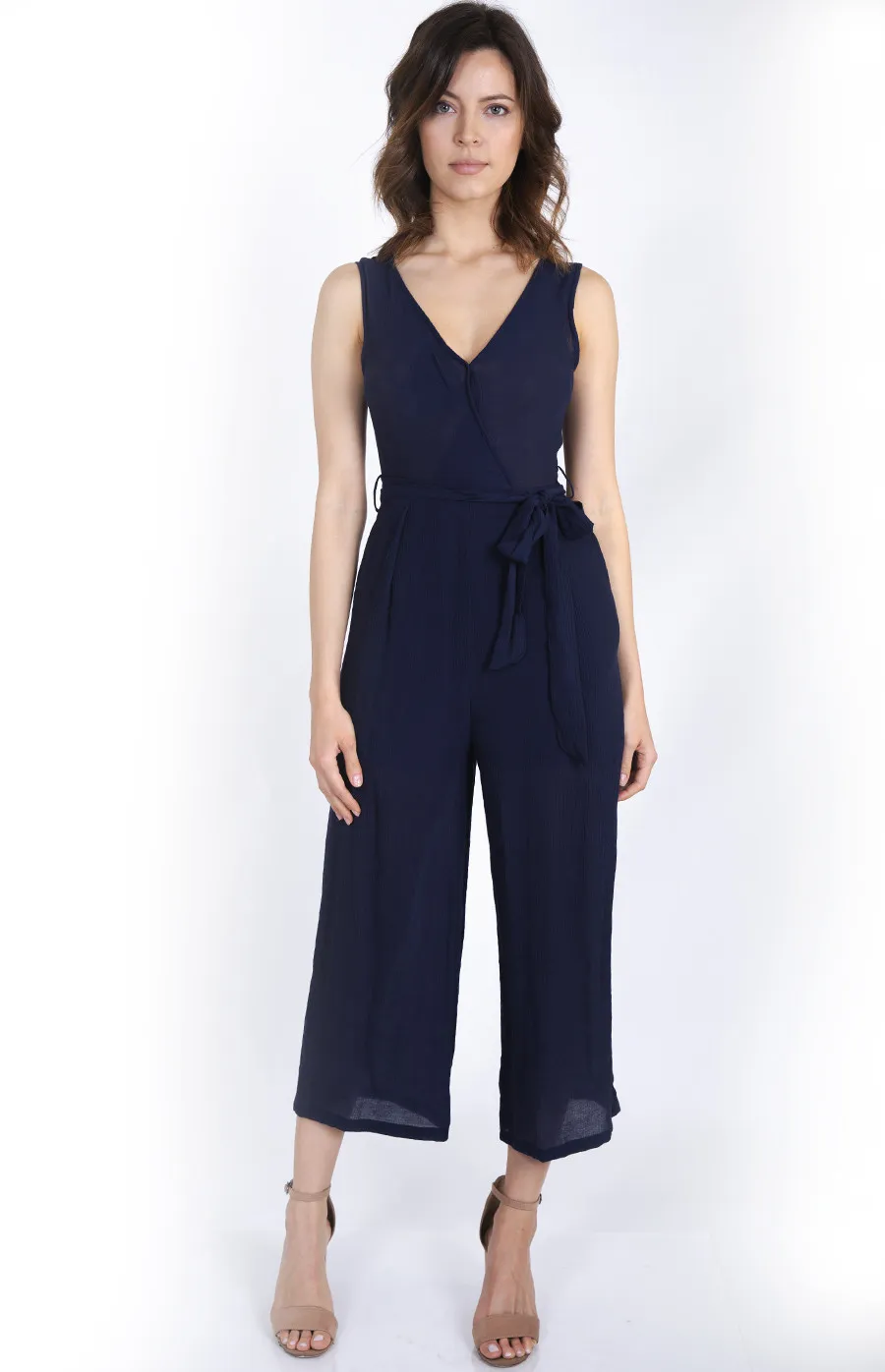 Cropped Wide Leg Textured Jumpsuit (SJP320A)