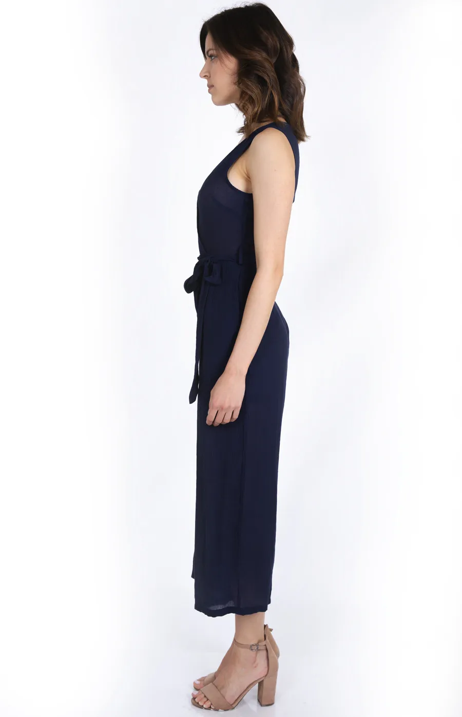 Cropped Wide Leg Textured Jumpsuit (SJP320A)