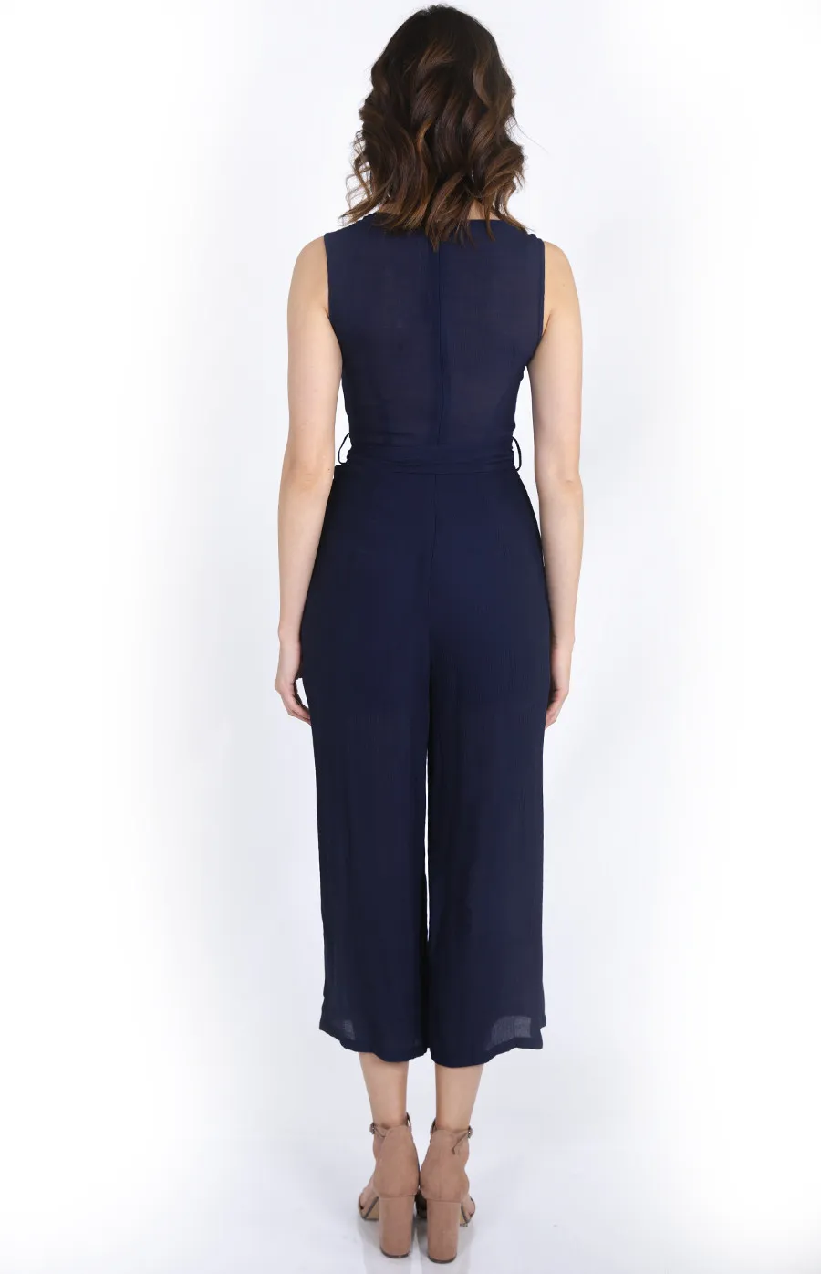 Cropped Wide Leg Textured Jumpsuit (SJP320A)