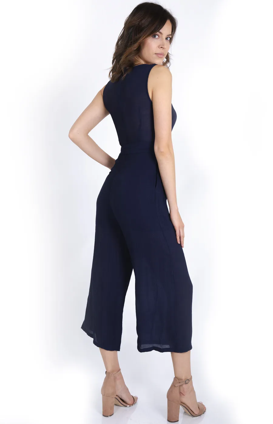 Cropped Wide Leg Textured Jumpsuit (SJP320A)