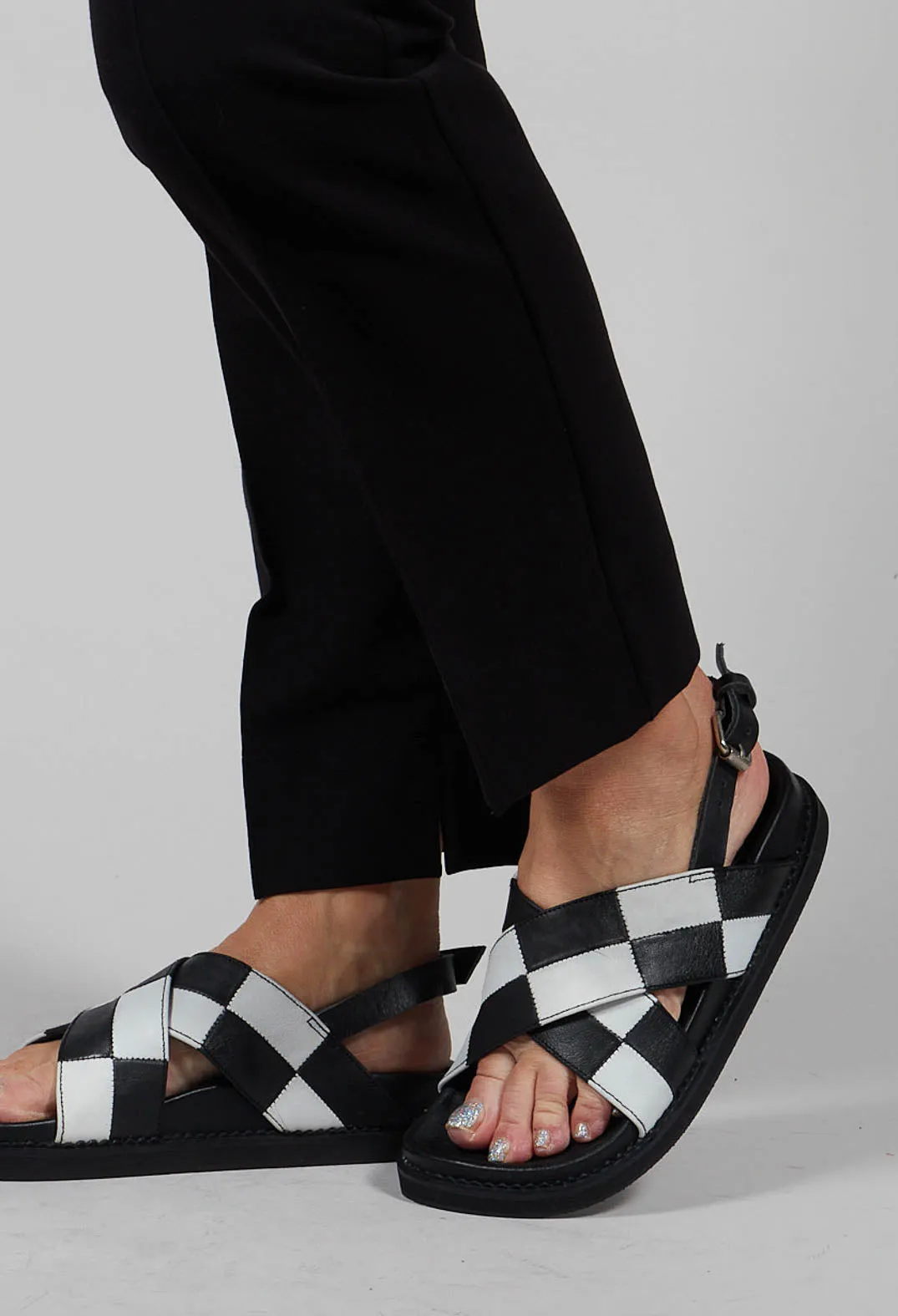 Cross Strap Sandal in Black and White Check