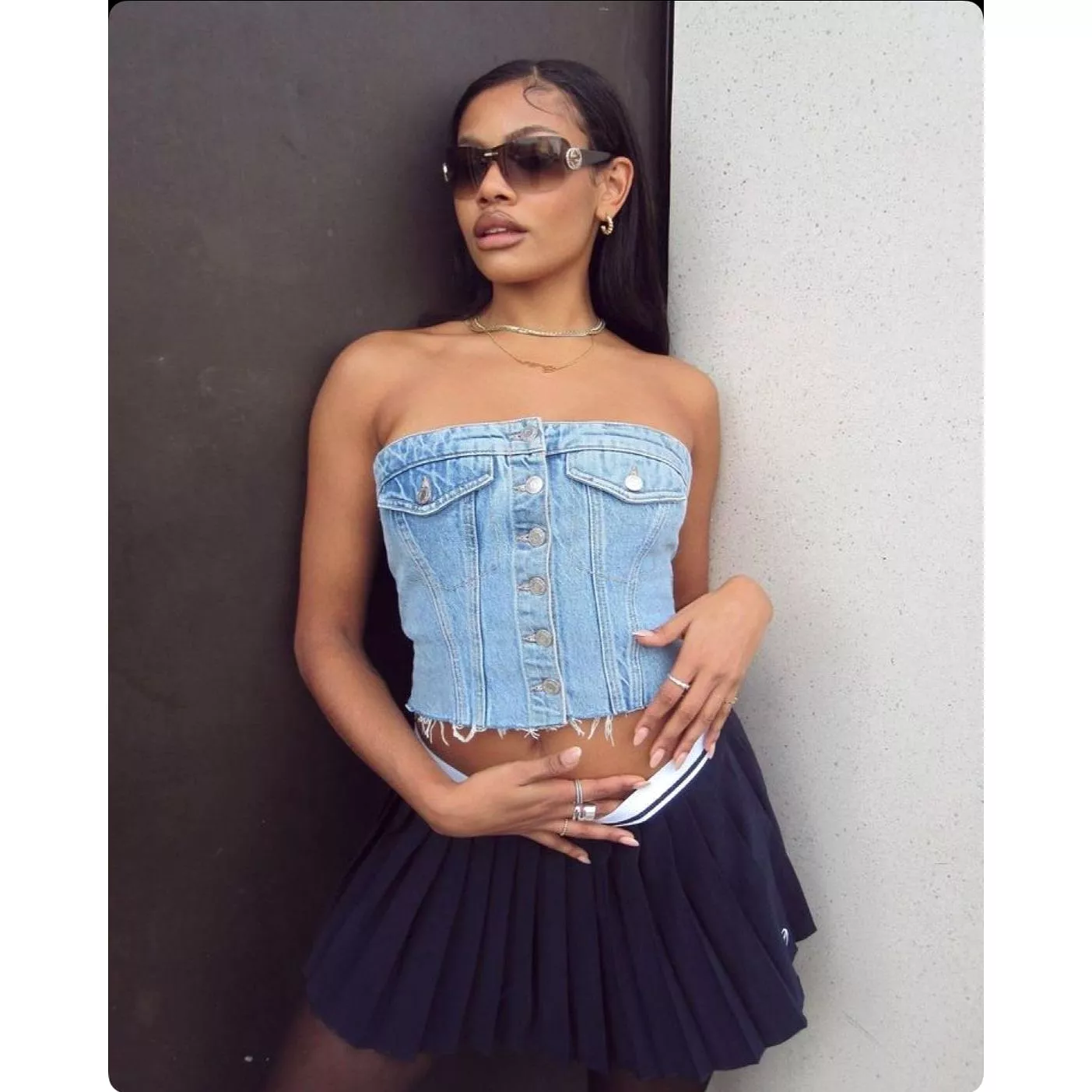 Denim Summer Single Breasted Strapless Crop Top