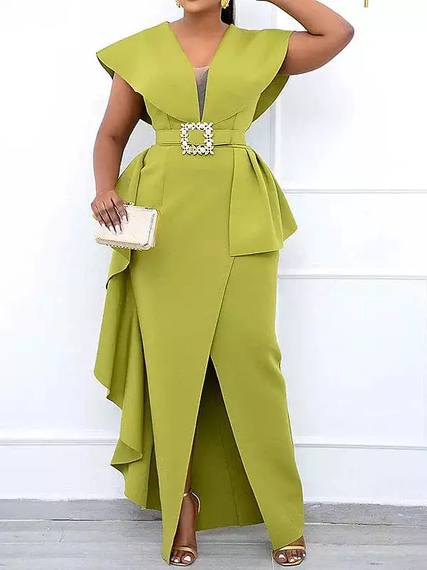 Elegant V-Neck Maxi Party Dress for Plus Size Women