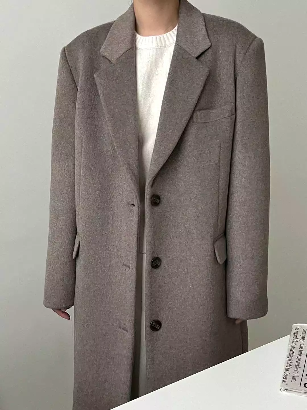 Esme Beige Single Breasted Wool Coat