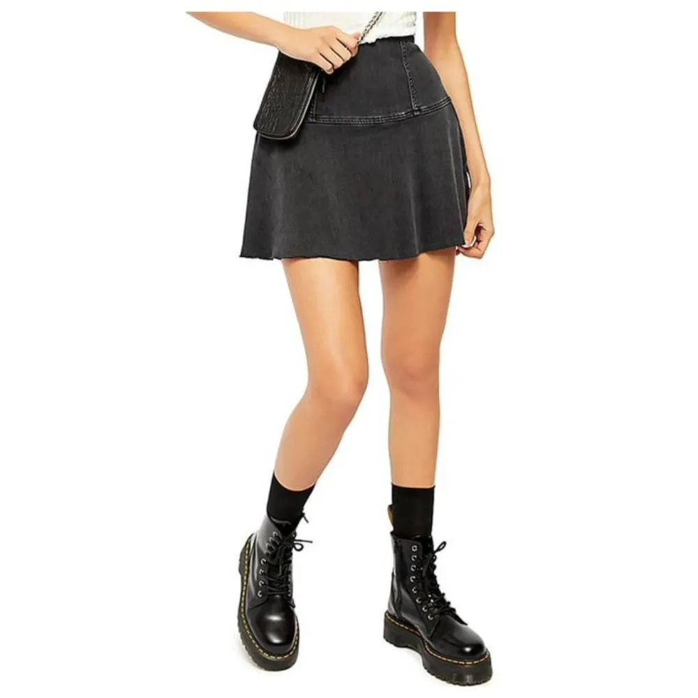 Free People Women's Highlands Denim Skirt Black Black Size 8