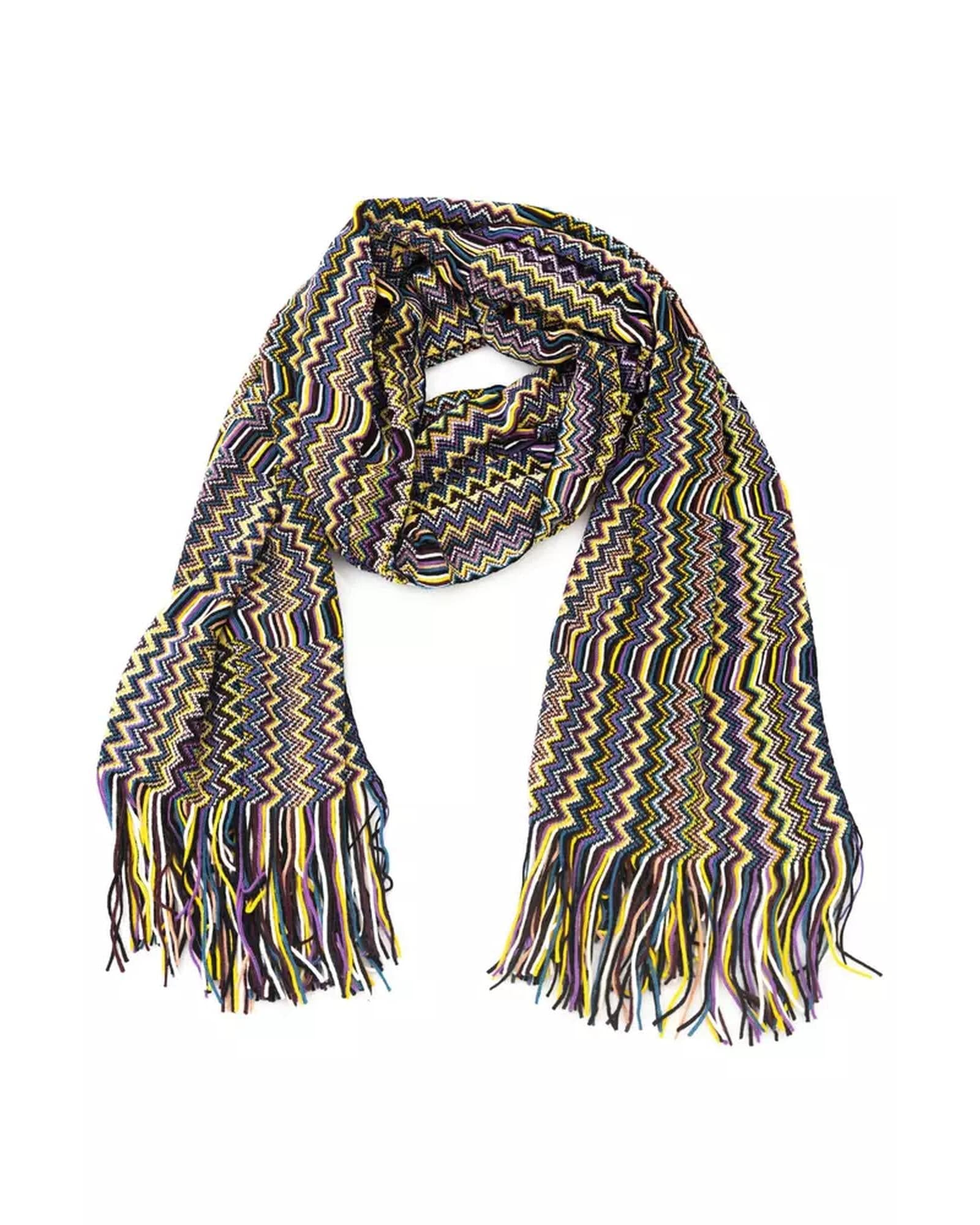 Fringed Geometric Fantasy Scarf with Multicolor Design One Size Women