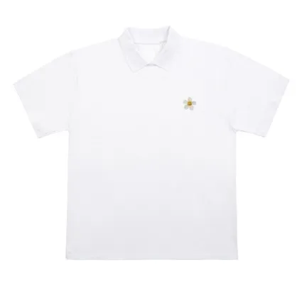 GRAVER  |[GRAVER]WHITE FLOWER SMILE EMBROIDERY COLLAR SHORT SLEEVE T