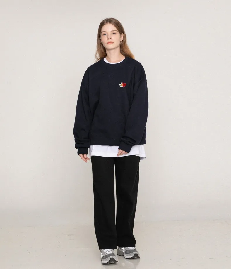 GRAVER  |[GRAVER]★FLOWER HEART HALF SMILE EMBROIDERY SWEATSHIRT