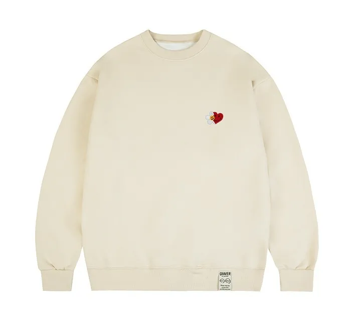 GRAVER  |[GRAVER]★FLOWER HEART HALF SMILE EMBROIDERY SWEATSHIRT