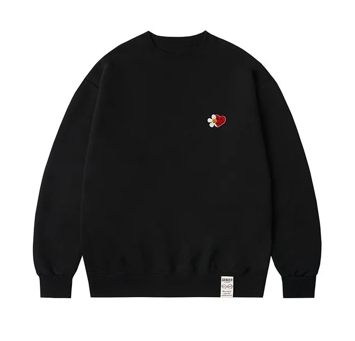 GRAVER  |[GRAVER]★FLOWER HEART HALF SMILE EMBROIDERY SWEATSHIRT