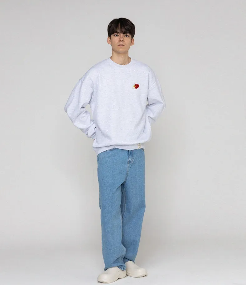 GRAVER  |[GRAVER]★FLOWER HEART HALF SMILE EMBROIDERY SWEATSHIRT