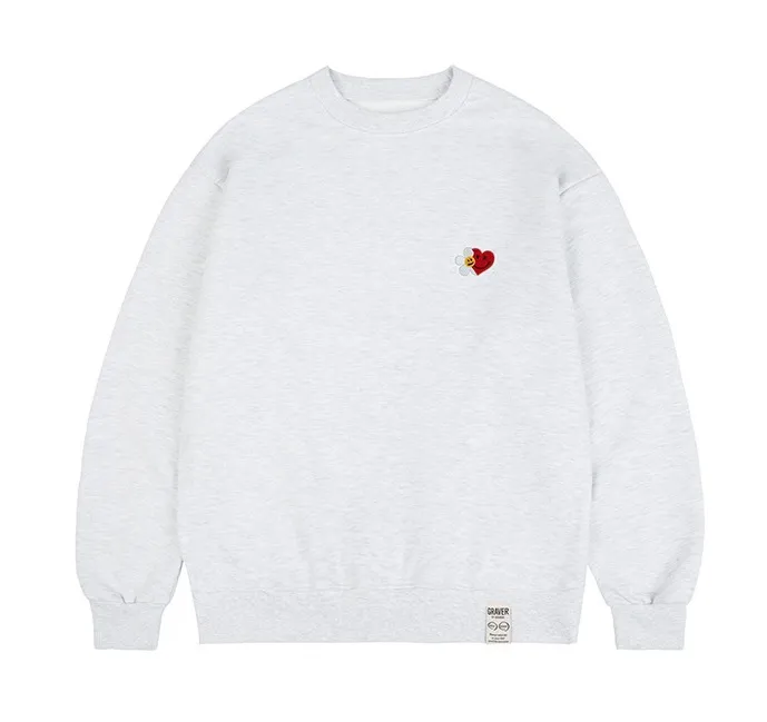 GRAVER  |[GRAVER]★FLOWER HEART HALF SMILE EMBROIDERY SWEATSHIRT