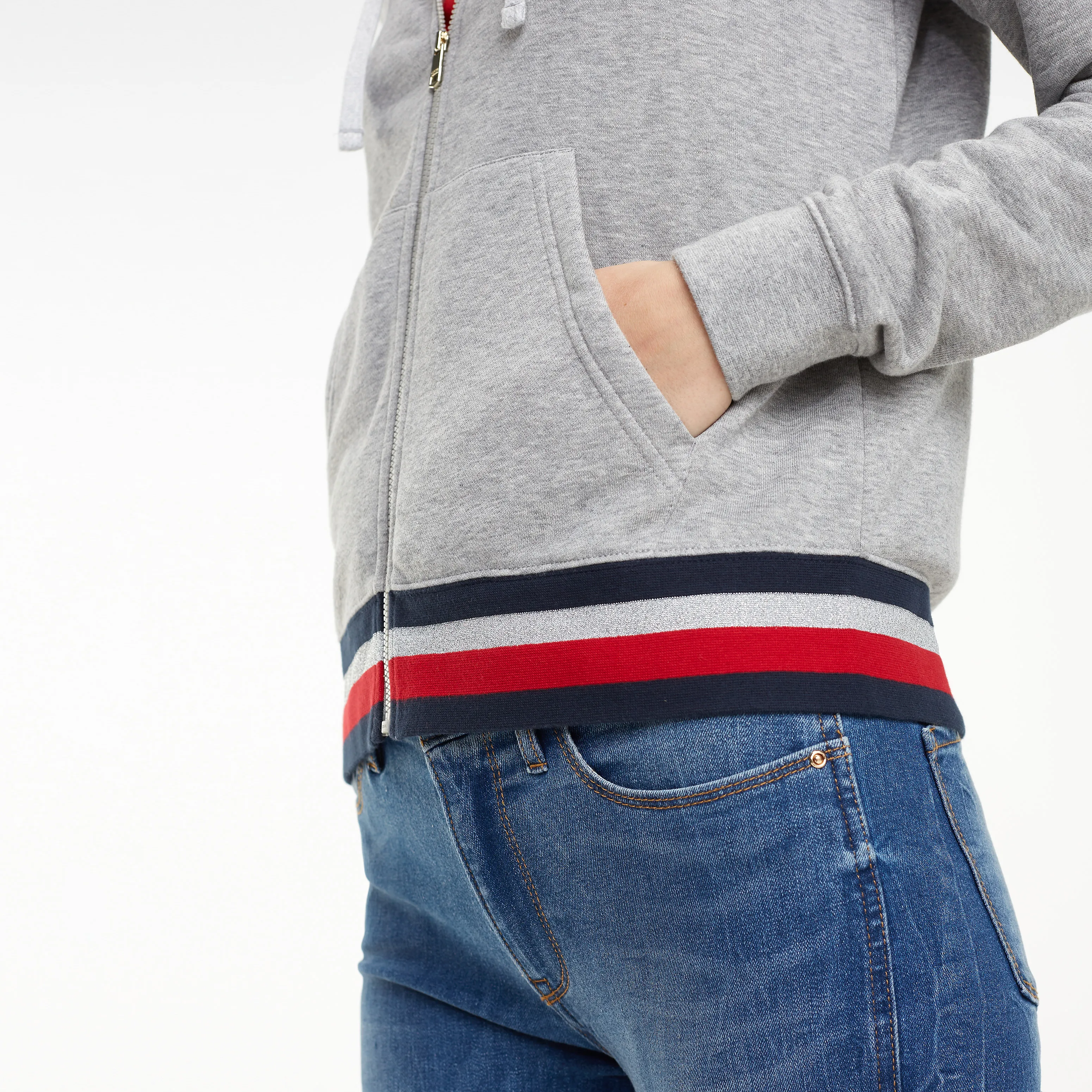 Grey Colour-Blocked Hem Drawstring Hoody | Sweatshirts & Hoodies | Tommy Hilfiger