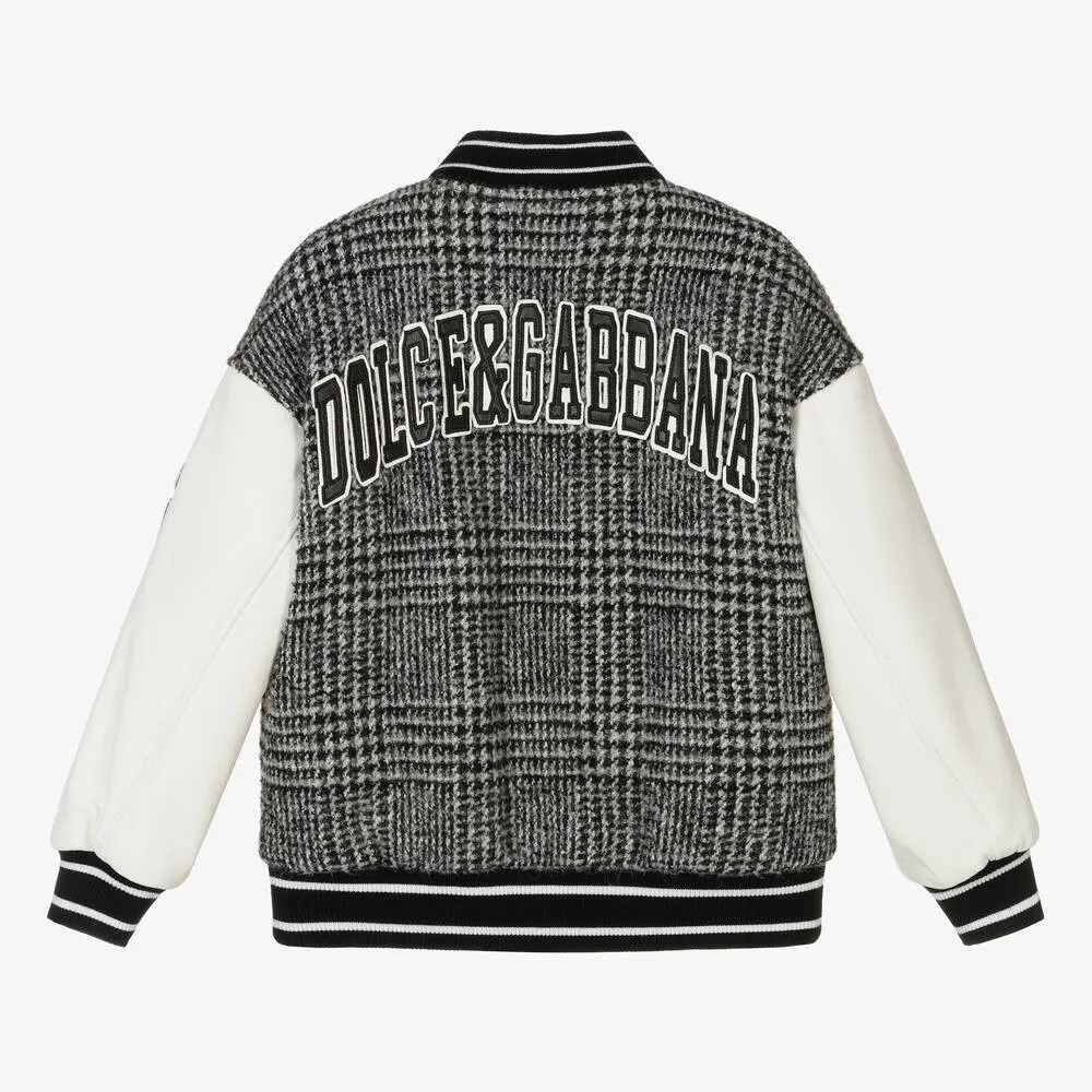 Grey Wool Check Varsity Jacket