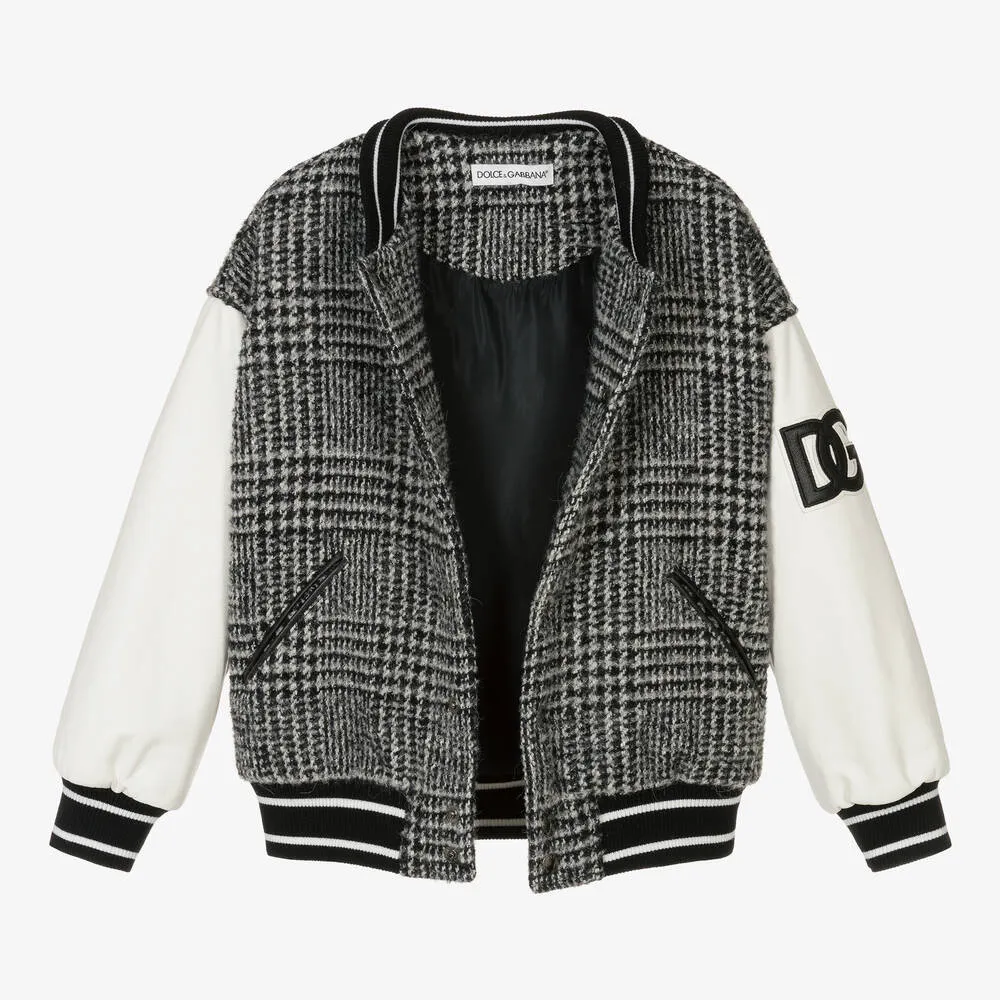 Grey Wool Check Varsity Jacket