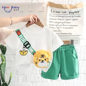 Hao Baby Tiger Print T-Shirt Boys and Girls Short Sleeve Loose Half Sleeve Summer Kids Outfits Suits X4544068