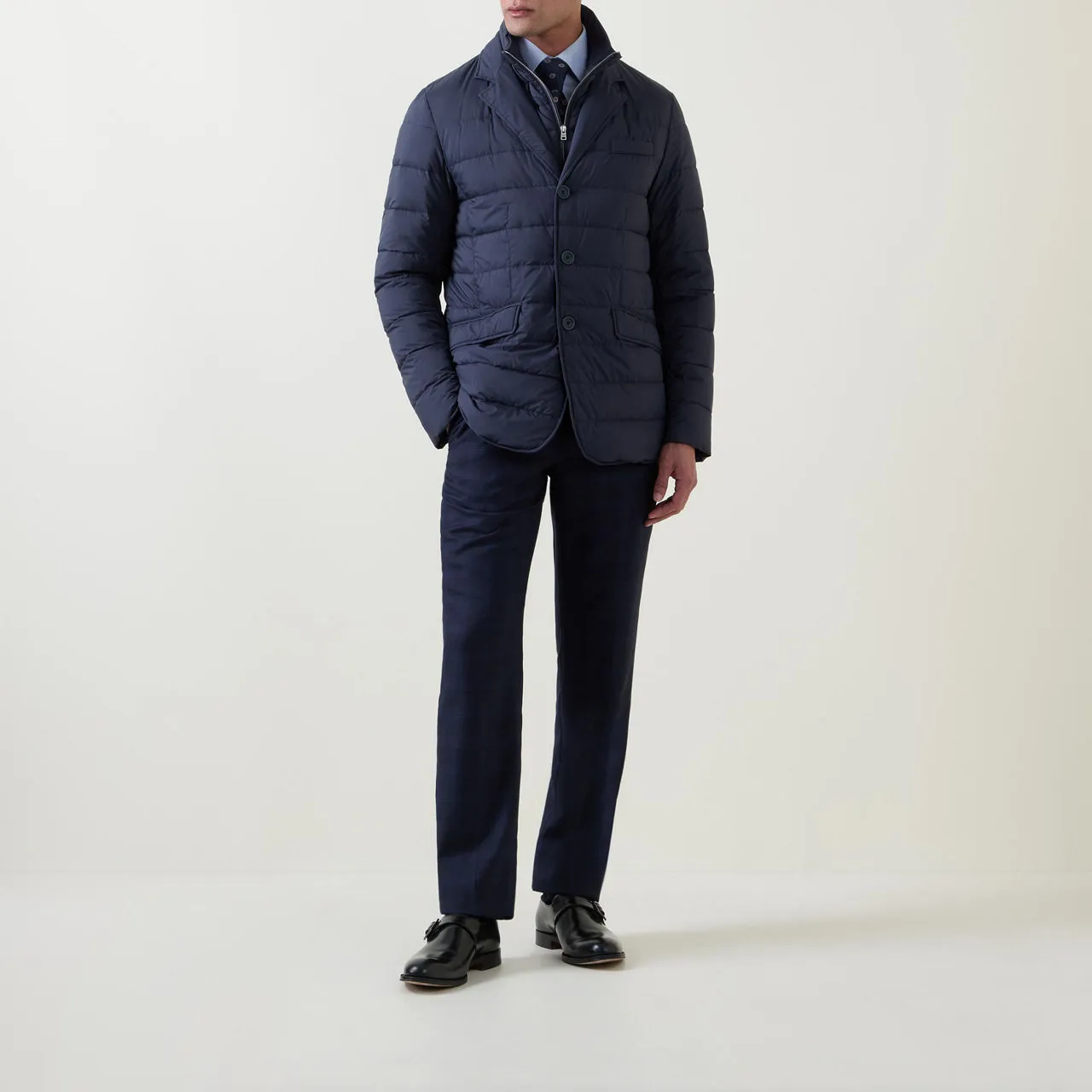 HERNO Quilted Single-Breasted Jacket - Dark Blue