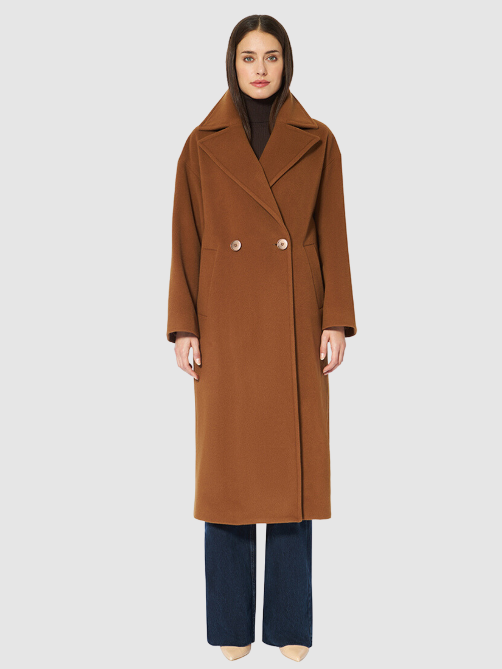 HiSO Italian Wool Full-Length Jacket in Cognac