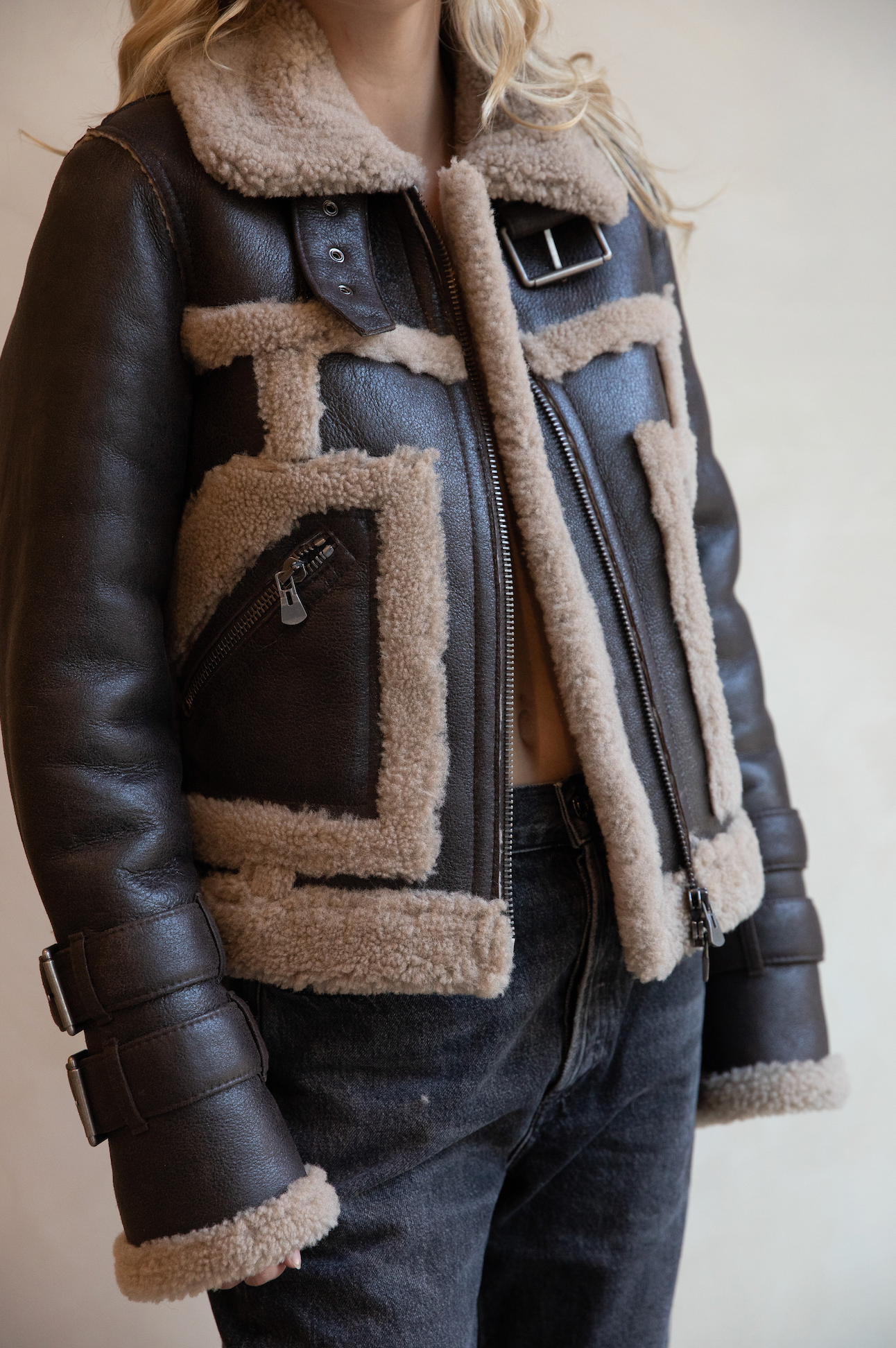 Hiso Shearling Jacket in Brown Crack Nappa