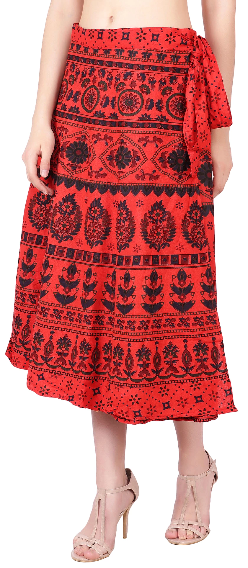 India Skirt Women's Cotton Ethnic Indian Clothing (Red, One Size)