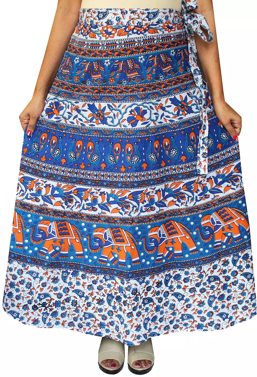 India Skirt Women's Long Cotton Wrap Around (Blue, One Size)