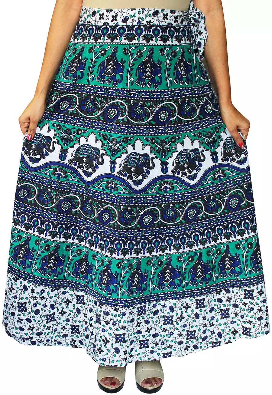 India Skirt Women's Long Cotton Wrap Around (Green, One Size)