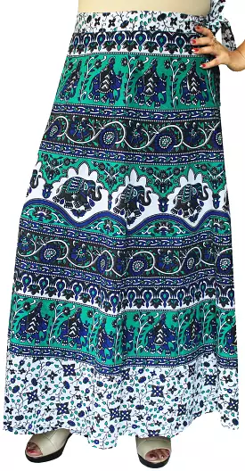 India Skirt Women's Long Cotton Wrap Around (Green, One Size)