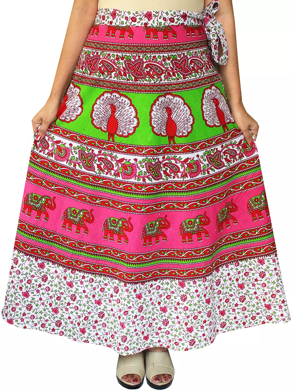 India Skirt Women's Long Cotton Wrap Around (Pink, One Size)