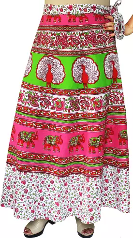 India Skirt Women's Long Cotton Wrap Around (Pink, One Size)