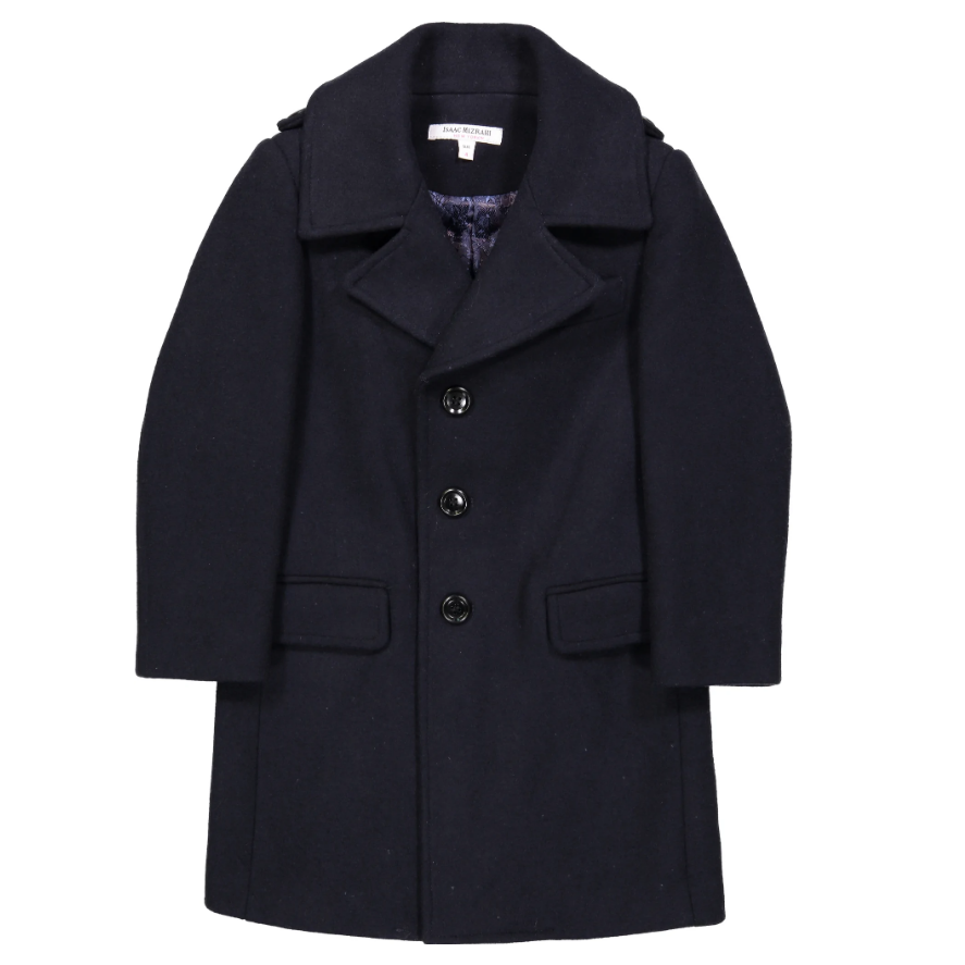 Isaac Mizrahi Boys Navy Single Breasted Wool Coat_ CT1013