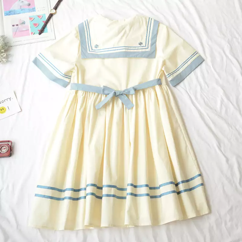 JAPANESE KAWAII NAVY COLLAR FLOWER EMBROIDERY DRESS BY71078