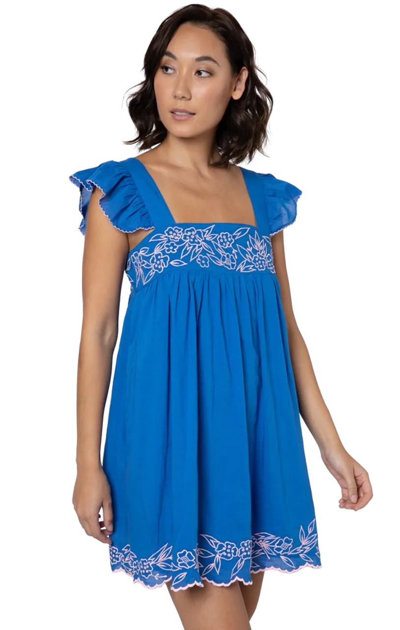 Juliet Dunn Baby Doll Dress, Flower Embroidery Royal Blue Candy