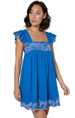 Juliet Dunn Baby Doll Dress, Flower Embroidery Royal Blue Candy